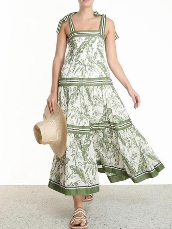 Sweet wanderer Dresses & Skirts - Sweet Wanderer White Maxi Dress with Green Botanical Print